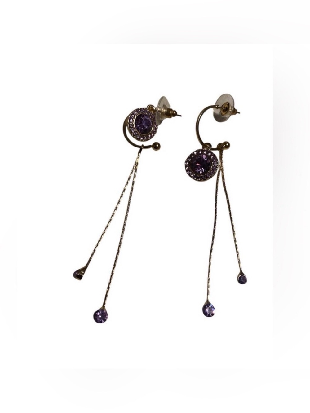 Purple Gold Tone Dangling Pierced Earrings #6559